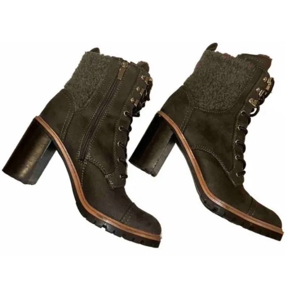 Nine West Phaedra Lace Up Suede Block Heel Boots Gray 3.25” Heel Sz 8 - Picture 4 of 5